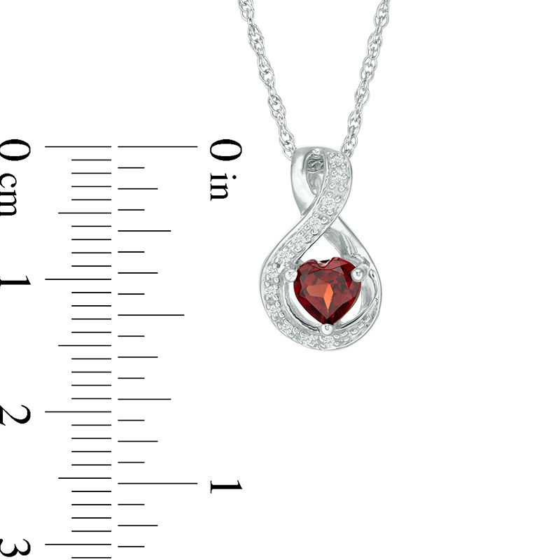 5.0mm Heart-Shaped Garnet and 1/20 CT. T.W. Diamond Infinity Pendant in Sterling Silver