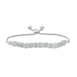 Silver Bracelets Zales 1 2 Ct T W Diamond Alternating X And Double Row Bolo