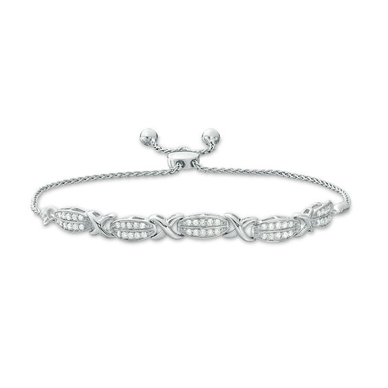 1/2 CT. T.w. Diamond Alternating "X" and Double Row Bolo Bracelet in Sterling Silver - 9.5"