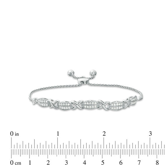 1/2 CT. T.w. Diamond Alternating "X" and Double Row Bolo Bracelet in Sterling Silver - 9.5"