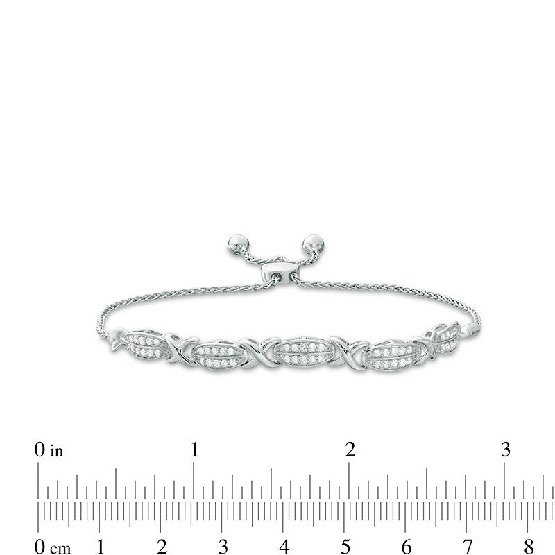 Main Image 2 of 1/2 CT. T.W. Diamond Alternating "X" and Double Row Bolo Bracelet in Sterling Silver - 9.5"