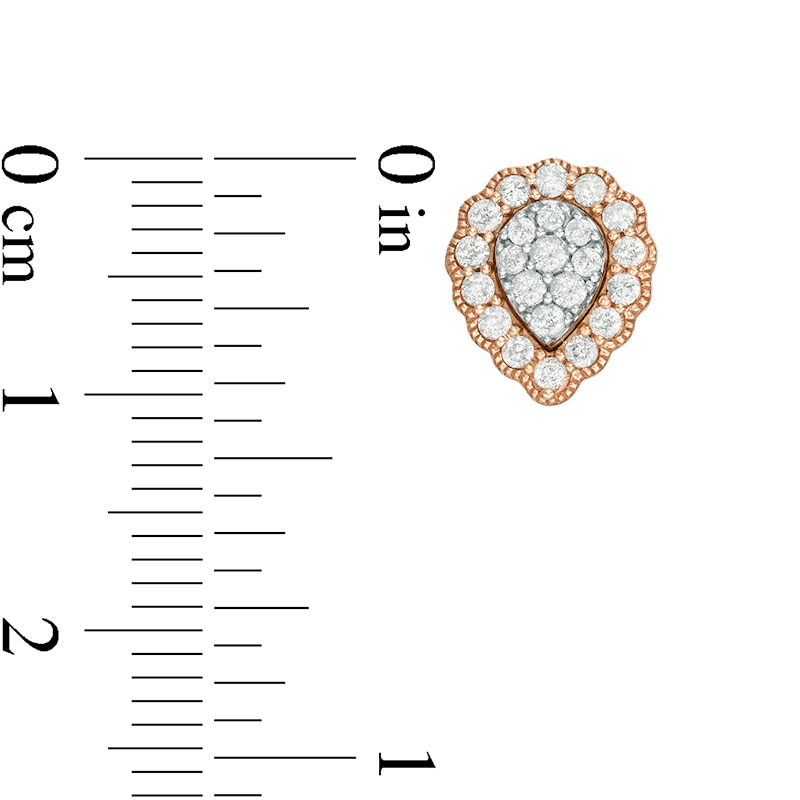 Main Image 2 of 1/2 CT. T.W. Pear-Shaped Multi-Diamond Scallop Frame Vintage-Style Stud Earrings in 10K Rose Gold