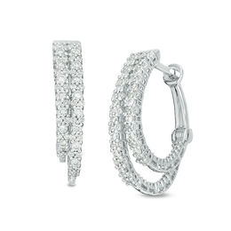 Hoops Earrings Zales T W Diamond Staggered Inside Out Hoop Earrings In 10k White Gold