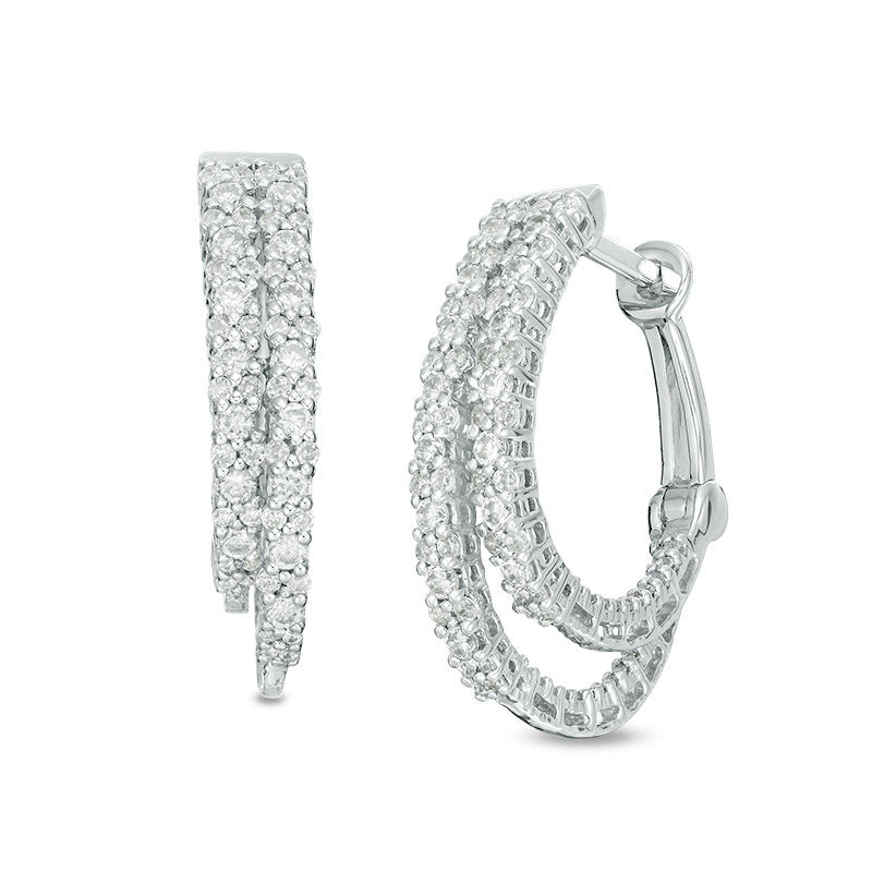 Main Image 1 of 1 CT. T.W. Diamond Staggered Inside-Out Hoop Earrings in 10K White Gold