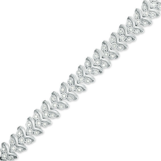 1 CT. T.w. Diamond Three Stone Chevron Bracelet in Sterling Silver - 7.5"