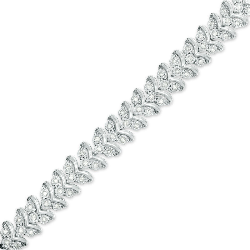 Main Image 1 of 1 CT. T.W. Diamond Three Stone Chevron Bracelet in Sterling Silver - 7.5"