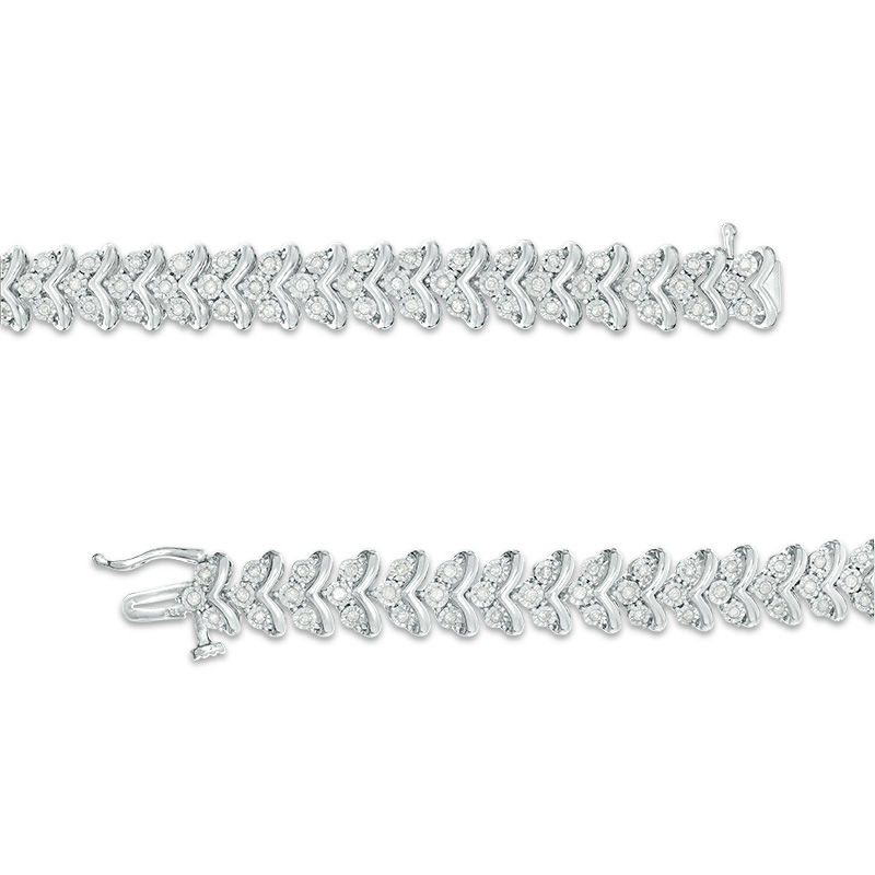 Main Image 2 of 1 CT. T.W. Diamond Three Stone Chevron Bracelet in Sterling Silver - 7.5"