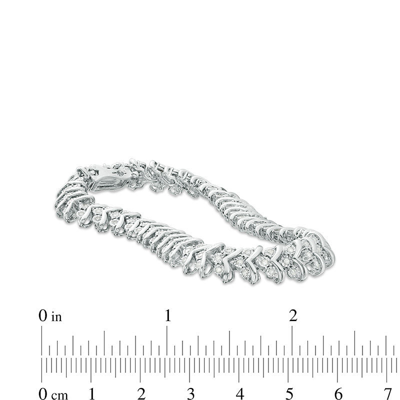 Main Image 3 of 1 CT. T.W. Diamond Three Stone Chevron Bracelet in Sterling Silver - 7.5"
