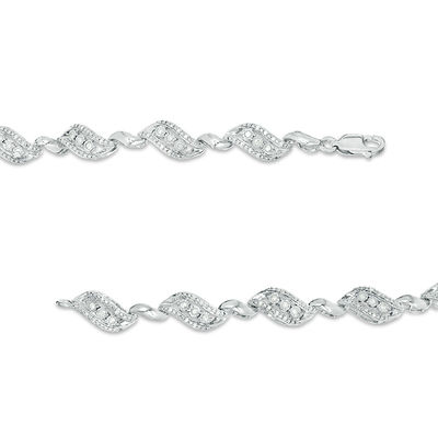 1/2 CT. T.W. Diamond Three Stone Bypass Ribbon Bracelet in Sterling Silver  - 7.5