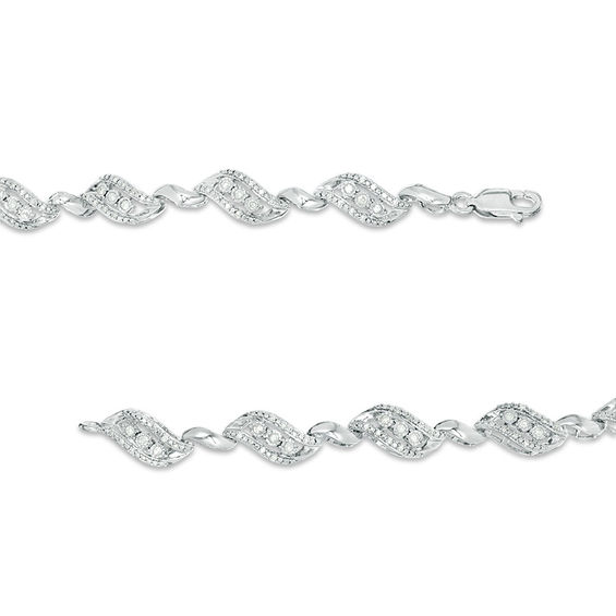 1/2 CT. T.w. Diamond Three Stone Bypass Ribbon Bracelet in Sterling Silver - 7.5"