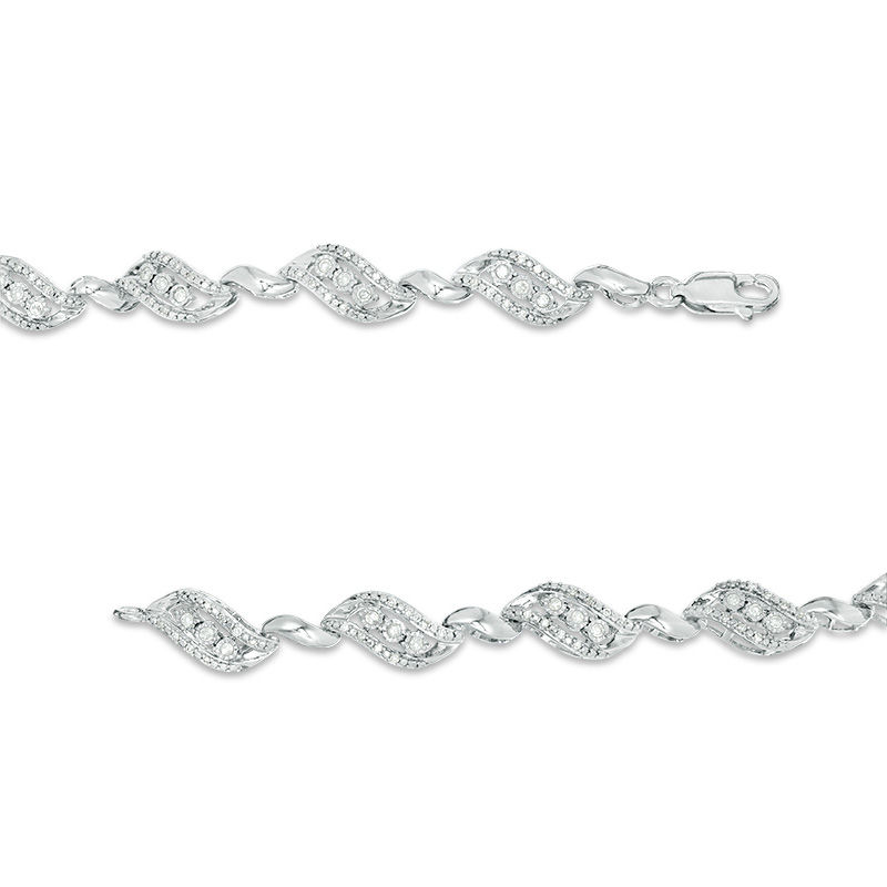 Main Image 2 of 1/2 CT. T.W. Diamond Three Stone Bypass Ribbon Bracelet in Sterling Silver - 7.5"
