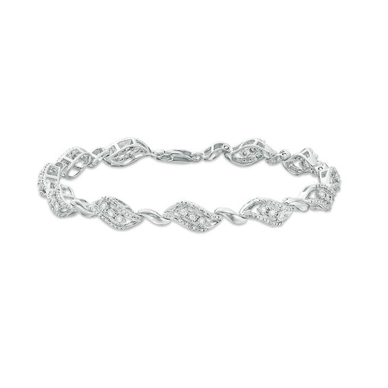 1/2 CT. T.w. Diamond Three Stone Bypass Ribbon Bracelet in Sterling Silver - 7.5"