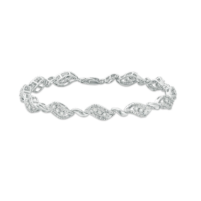 Main Image 3 of 1/2 CT. T.W. Diamond Three Stone Bypass Ribbon Bracelet in Sterling Silver - 7.5"