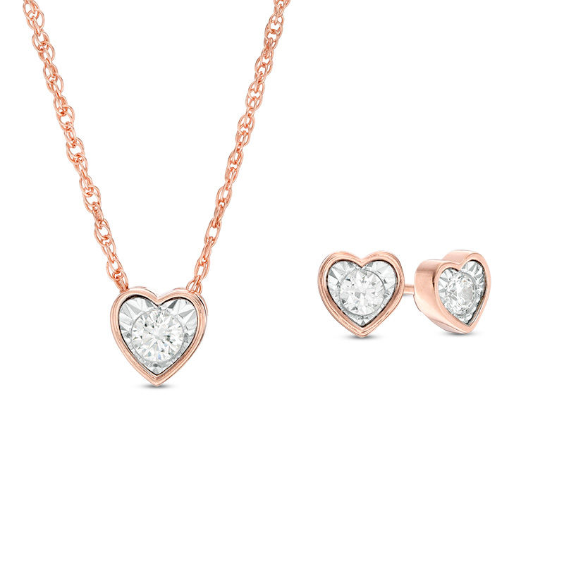 1 3 Ct Tw Diamond Solitaire Heart Shaped Pendant And Stud