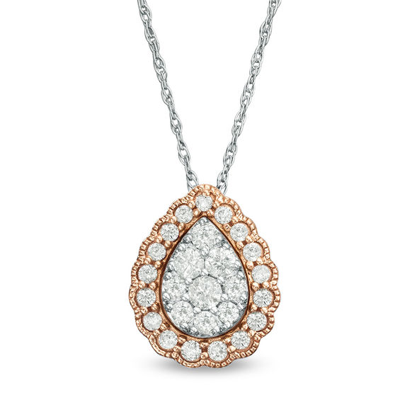 1/3 CT. T.w. Composite Diamond Scallop Pear-Shaped Frame Vintage-Style Pendant in 10K Two-Tone Gold