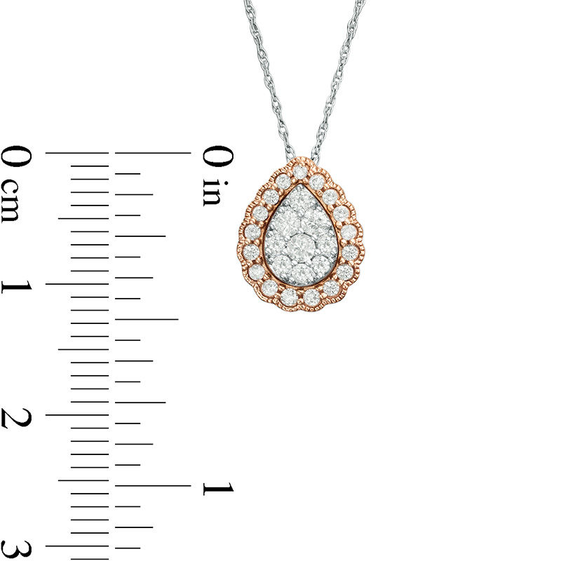 Main Image 2 of 1/3 CT. T.W. Composite Diamond Scallop Pear-Shaped Frame Vintage-Style Pendant in 10K Two-Tone Gold