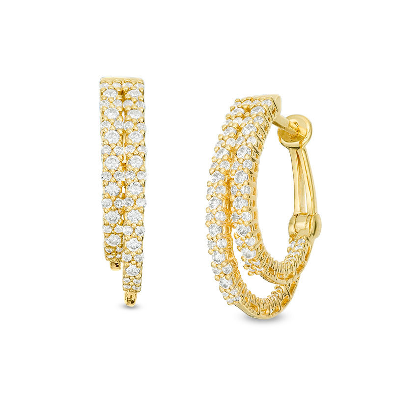 Main Image 1 of 1 CT. T.W. Diamond Staggered Inside-Out Hoop Earrings in 10K Gold