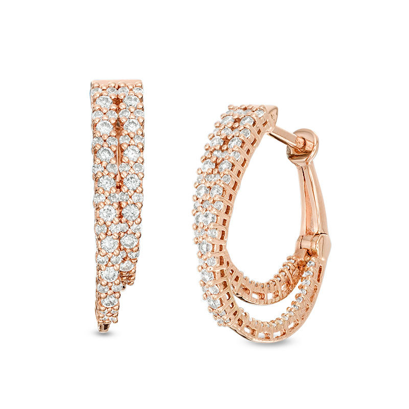 Main Image 1 of 1 CT. T.W. Diamond Staggered Inside-Out Hoop Earrings in 10K Rose Gold