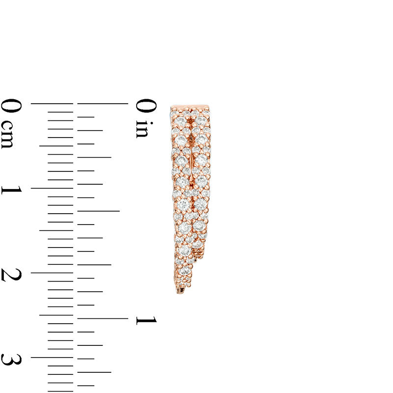 Main Image 2 of 1 CT. T.W. Diamond Staggered Inside-Out Hoop Earrings in 10K Rose Gold