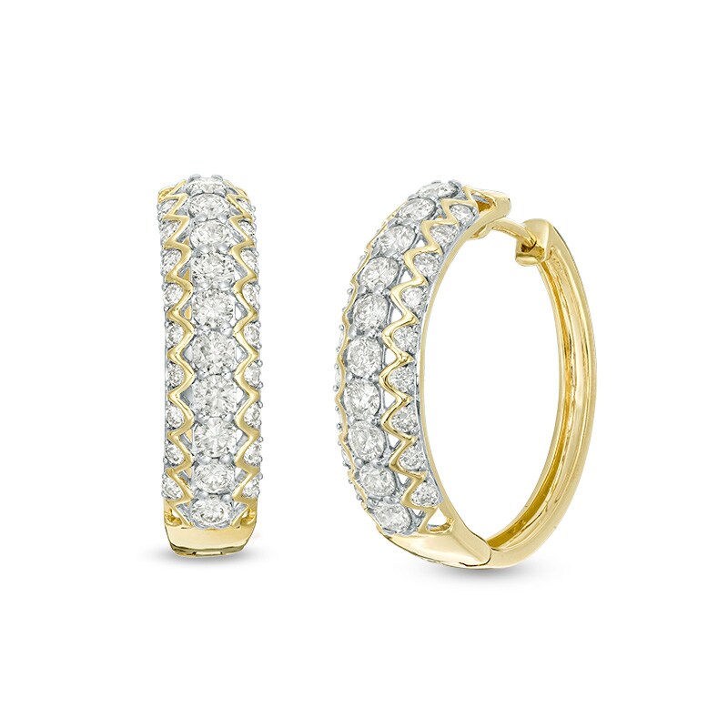 Main Image 1 of 2 CT. T.W. Diamond Zig-Zag Hoop Earrings in 10K Gold