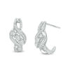 Thumbnail Image 0 of 1/5 CT. T.W. Diamond Three Stone Bypass Ribbon Drop Earrings in Sterling Silver