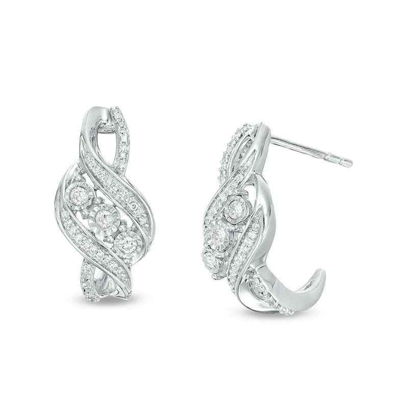 1/5 CT. T.W. Diamond Three Stone Bypass Ribbon Drop Earrings in Sterling Silver