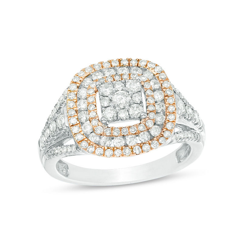 Main Image 1 of 1 CT. T.W. Composite Diamond Triple Cushion Frame Ring in 10K Two-Tone Gold