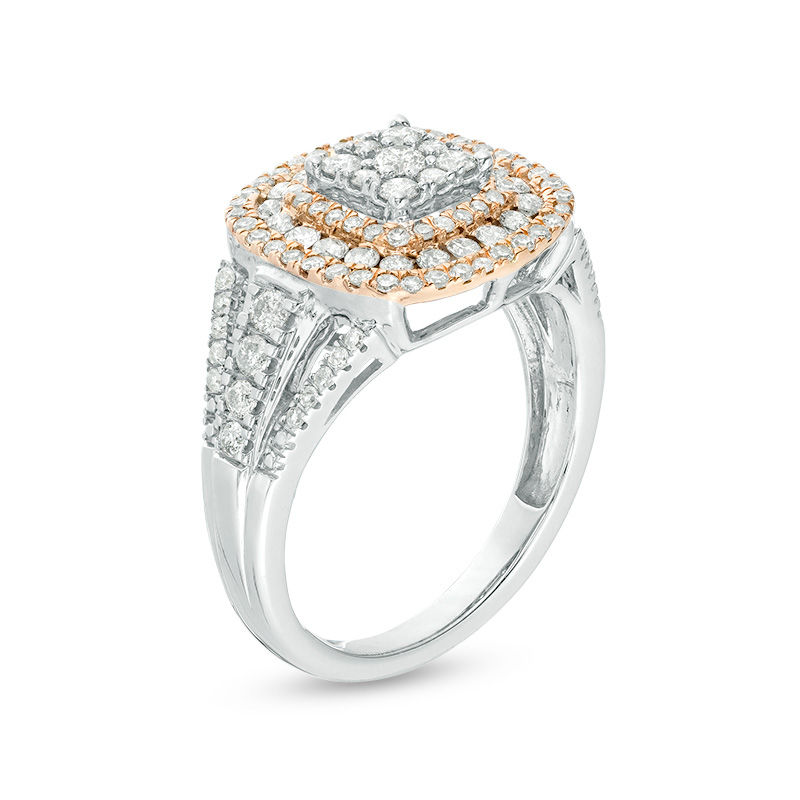 Main Image 2 of 1 CT. T.W. Composite Diamond Triple Cushion Frame Ring in 10K Two-Tone Gold