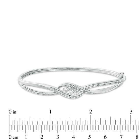 1/5 CT. T.w. Diamond Three Stone Bypass Ribbon Bangle in Sterling Silver