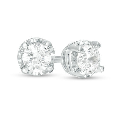 1 2 Ct T W Diamond Solitaire Stud Earrings In 10k White Gold