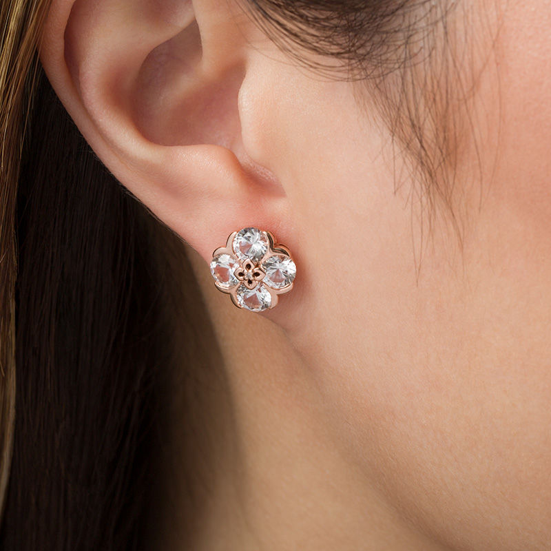 Zales Quad Lab Created White Sapphire and Diamond Accent Flower Stud Earrings in 10K Rose Gold