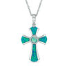 Thumbnail Image 1 of Lab-Created Blue Opal and White Sapphire Gothic-Style Cross Drop Pendant in Sterling Silver