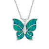 Thumbnail Image 1 of Lab-Created Blue Opal and White Sapphire Butterfly Pendant in Sterling Silver