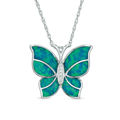 Wishrocks Marquise Cut Simulated Blue Sapphire & White CZ Butterfly Drop Pendant Necklace in 925 Sterling Silver