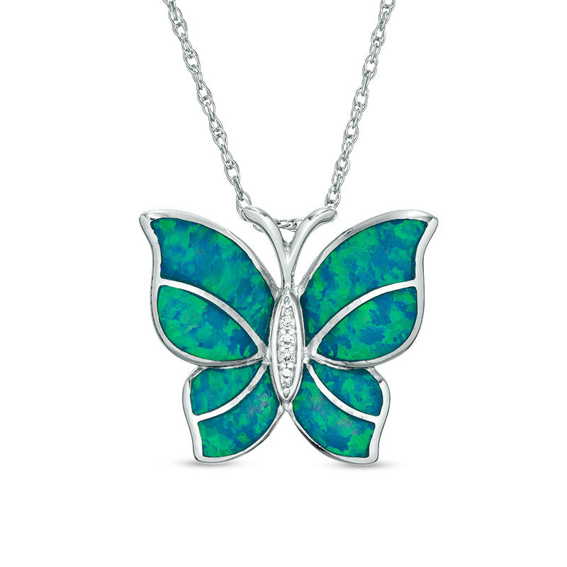 Diamond Accent Black Enamel Butterfly Pendant in Sterling Silver | Zales