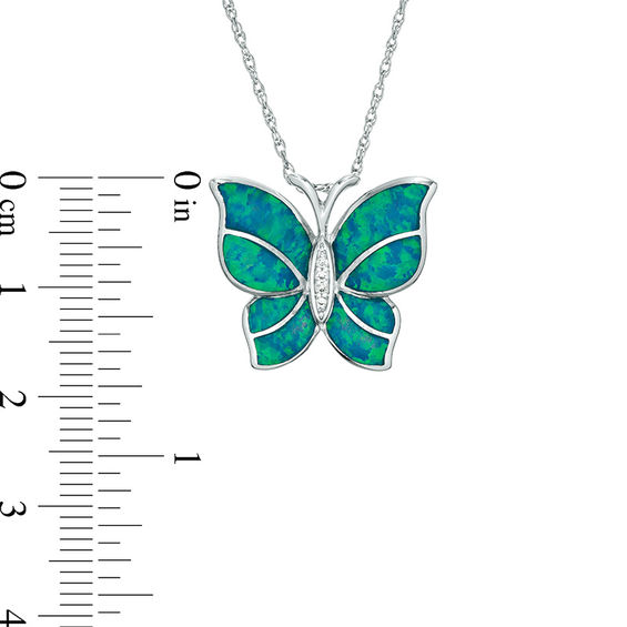 Lab-Created Blue Opal and White Sapphire Butterfly Pendant in Sterling Silver