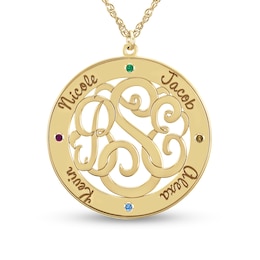 Simulated Birthstone and Monogram Circle Engravable Pendant (3 Initials, 4 Names and Stones)
