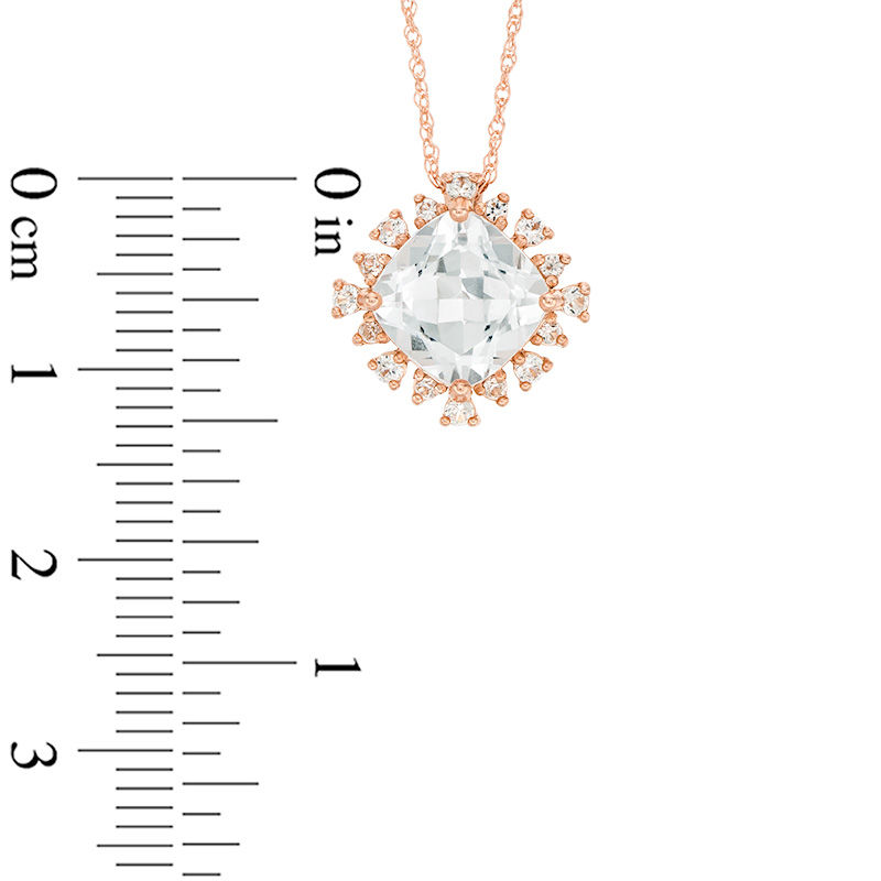Main Image 3 of 8.0mm Cushion-Cut Lab-Created White Sapphire Sunburst Frame Pendant in 10K Rose Gold