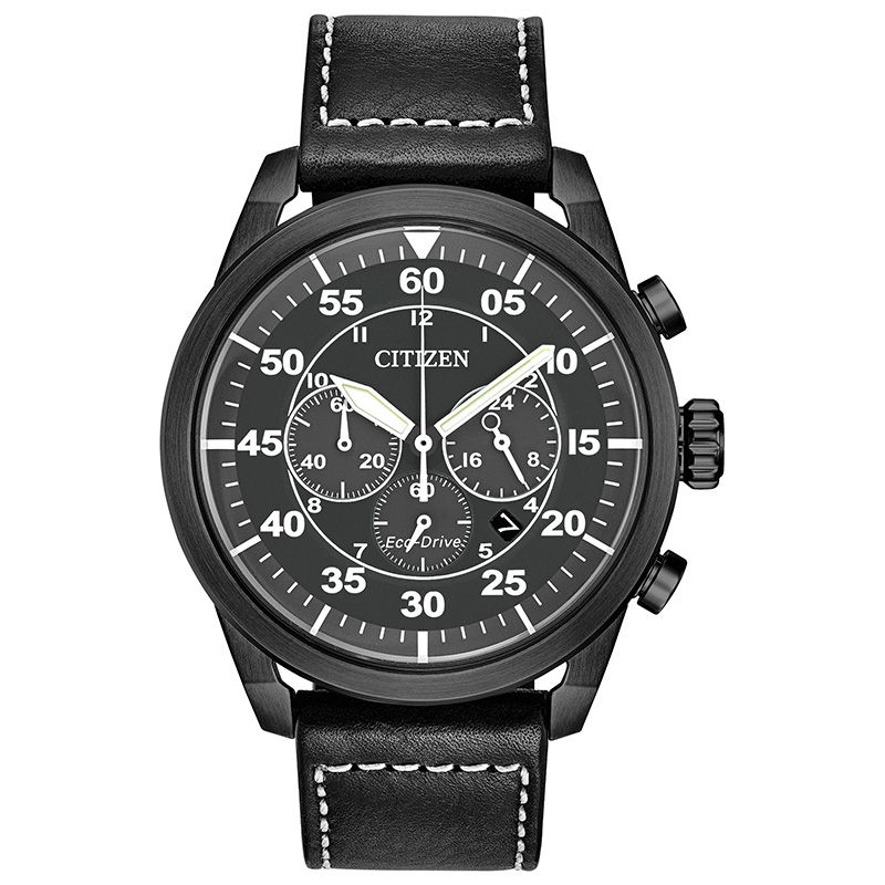 Main Image 1 of Men's Citizen Eco-Drive® Avion Chronograph Black IP Strap Watch with Grey Dial (Model: CA4215-21H)