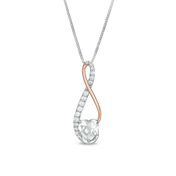7.0mm Heart-Shaped Lab-Created White Sapphire Infinity Pendant in Sterling Silver and 10K Rose Gold 7.0mm Heart-Shaped Lab-Created White Sapphire Infinity Pendant in Sterling Silver and 10K Rose Gold