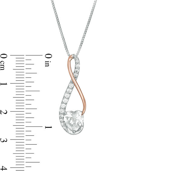 7.0mm Heart-Shaped Lab-Created White Sapphire Infinity Pendant in Sterling Silver and 10K Rose Gold 7.0mm Heart-Shaped Lab-Created White Sapphire Infinity Pendant in Sterling Silver and 10K Rose Gold