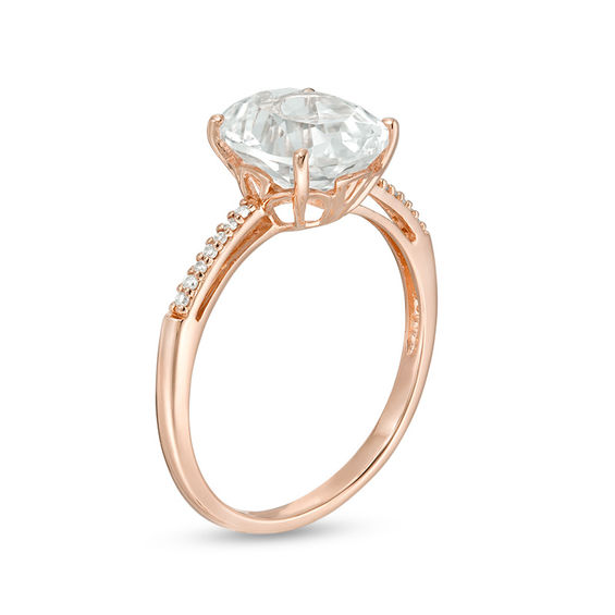 Oval Lab-Created White Sapphire and 1/20 CT. T.w. Diamond Ring in 10K Rose Gold - Size 7
