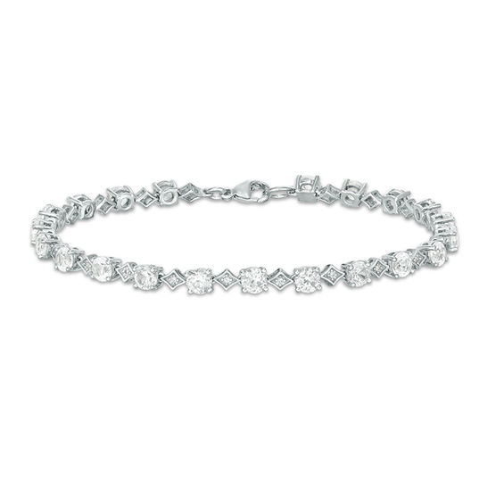 Lab-Created White Sapphire Alternating Geometric Tennis Bracelet in ...