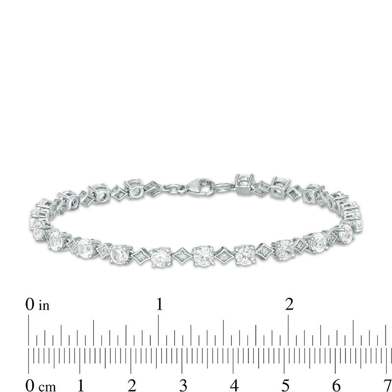 Lab-Created White Sapphire Alternating Geometric Tennis Bracelet in Sterling Silver - 7.5"