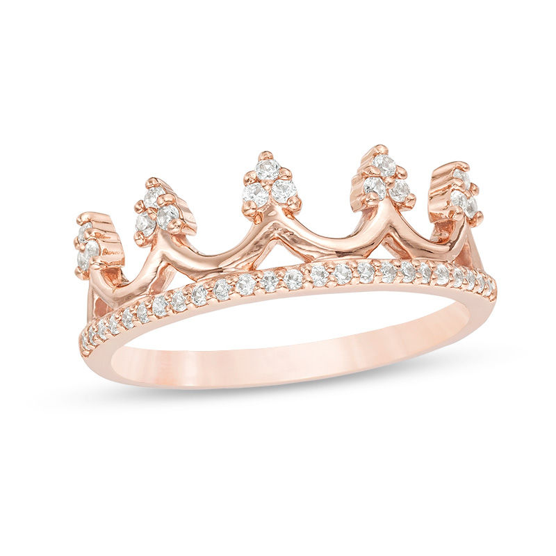 Lab-Created White Sapphire Crown Ring in 10K Rose Gold - Size 7