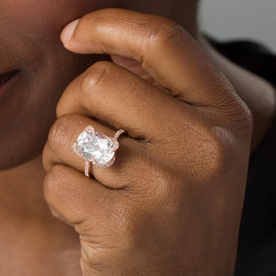 Oval Lab Created White Sapphire And 1 5 Ct T W Diamond Swirl Ring In 10k Rose Gold Size 7 Zales