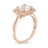 Thumbnail Image 2 of 8.0mm Lab-Created White Sapphire and 1/6 CT. T.W. Diamond Sunburst Frame Vintage-Style Ring in 10K Rose Gold - Size 7