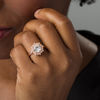 Thumbnail Image 3 of 8.0mm Lab-Created White Sapphire and 1/6 CT. T.W. Diamond Sunburst Frame Vintage-Style Ring in 10K Rose Gold - Size 7