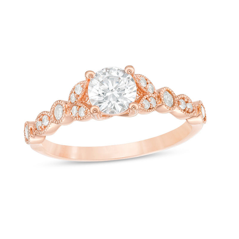 Main Image 1 of 1 CT. T.W. Diamond Leaf-Sides Art Deco Engagement Ring in 14K Rose Gold