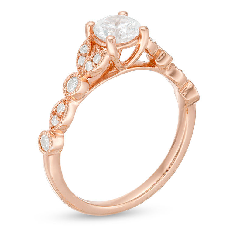 Main Image 3 of 1 CT. T.W. Diamond Leaf-Sides Art Deco Engagement Ring in 14K Rose Gold